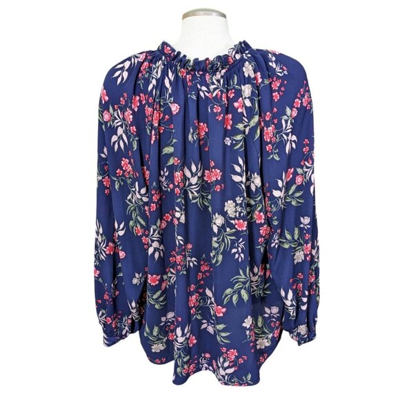 Lord & Taylor Woman Ladies Plus Size 3X Blouse Top Semi Sheer Blue Floral V Neck - Picture 5 of 7